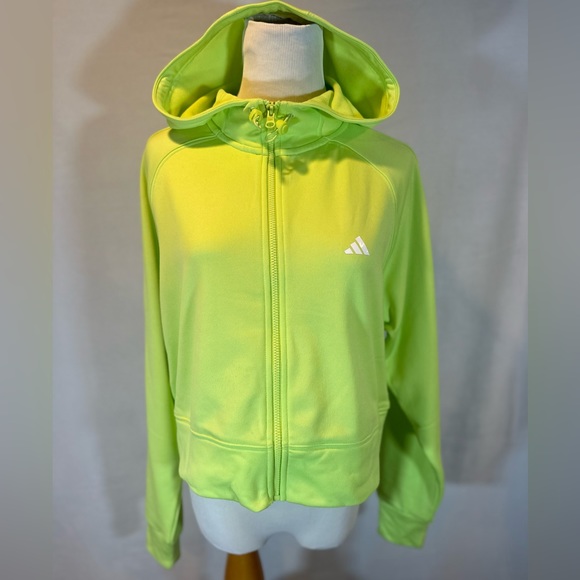 NWT!🔥Adidas AEROREADY GAME AND GO FULL-ZIP HOODED FLEECE JACKET Women Lime - Picture 3 of 15
